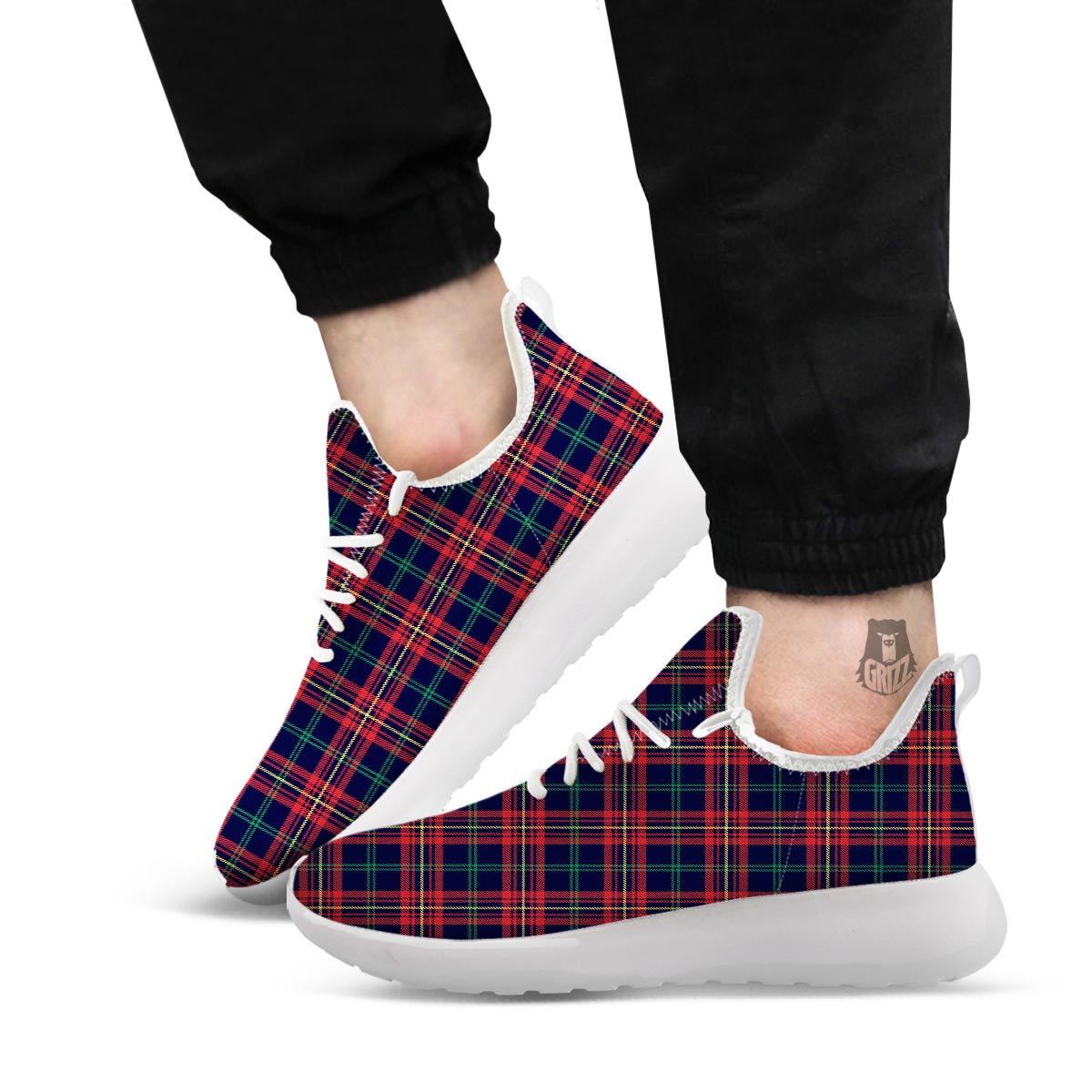 Tartan Yellow And Red Print Pattern White Athletic Shoes-grizzshop