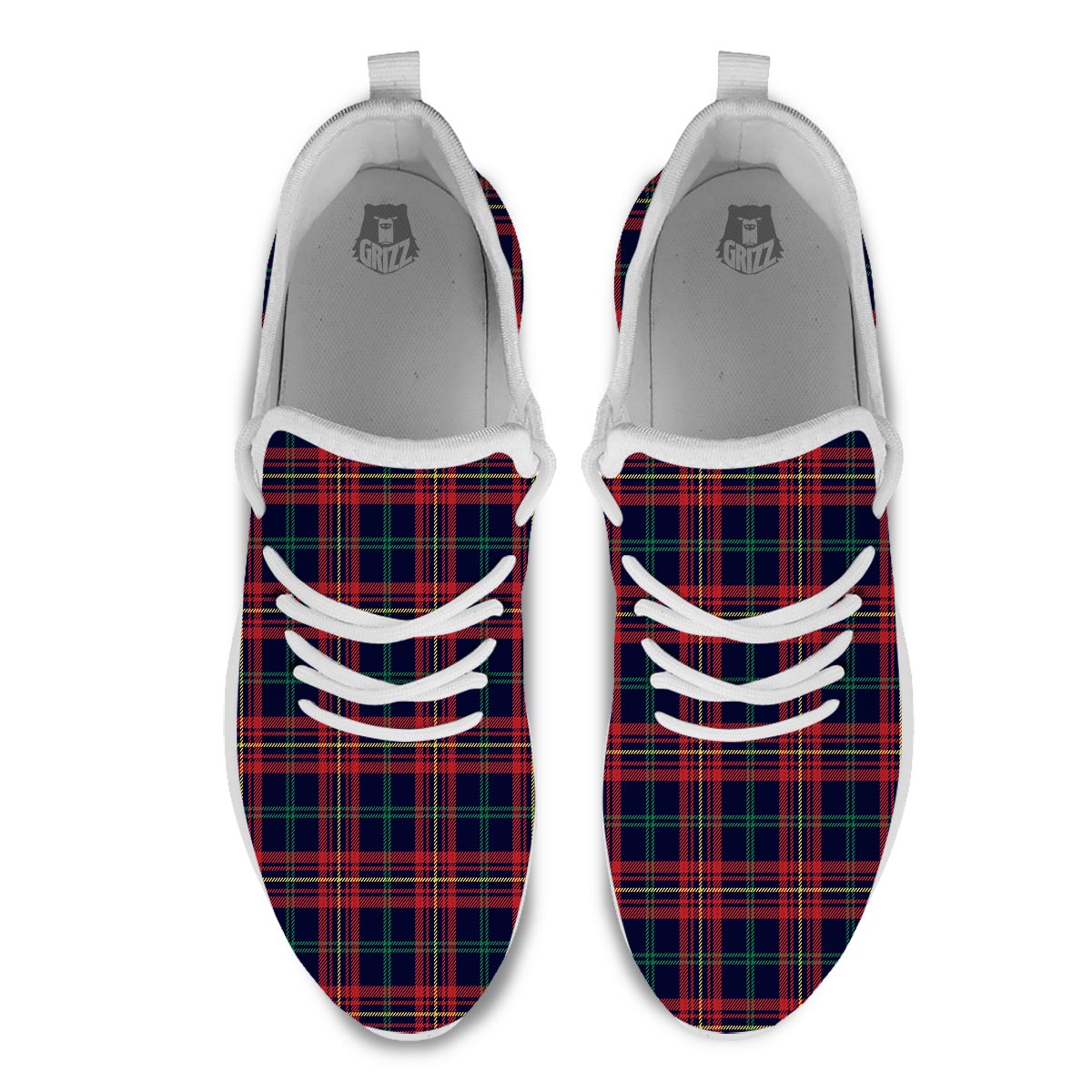 Tartan Yellow And Red Print Pattern White Athletic Shoes-grizzshop