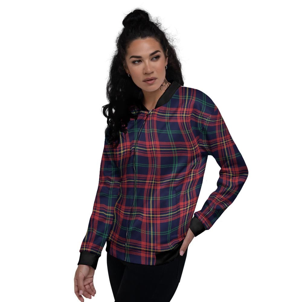 Tartan Yellow And Red Print Pattern Women's Bomber Jacket-grizzshop