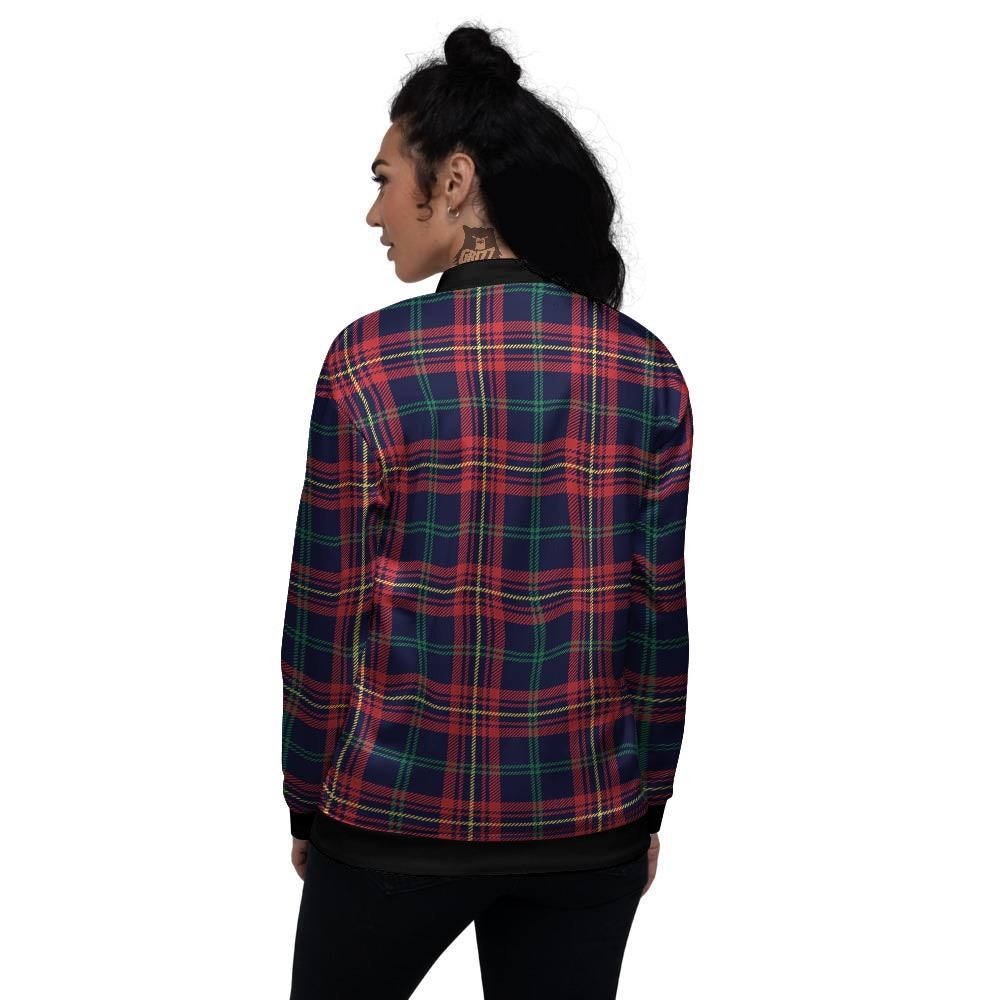 Tartan Yellow And Red Print Pattern Women's Bomber Jacket-grizzshop