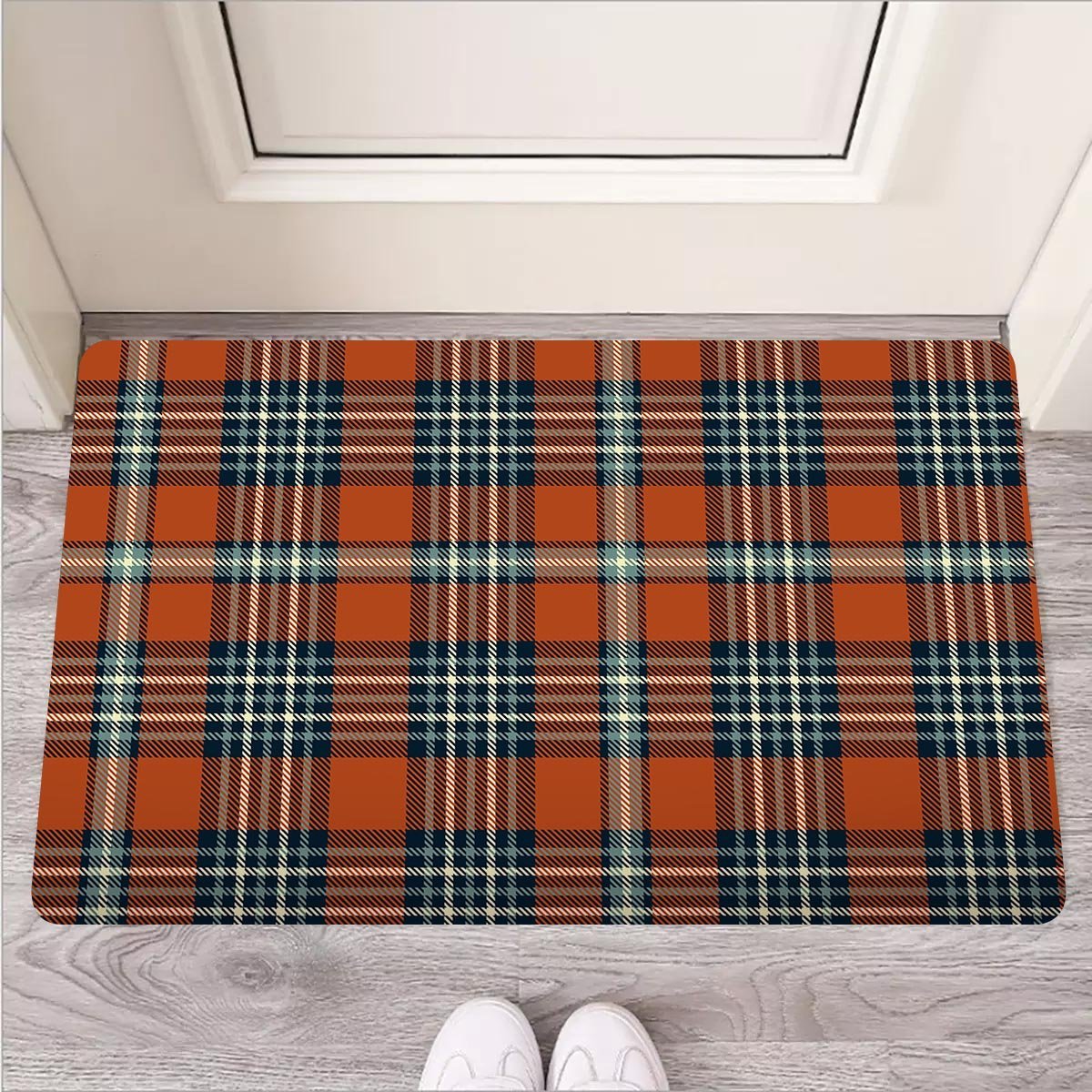 Tartan Orange Plaid Door Mat-grizzshop