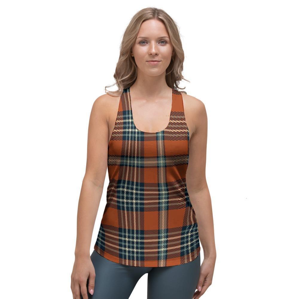 Tartan Orange Plaid Women's Racerback Tank Top-grizzshop