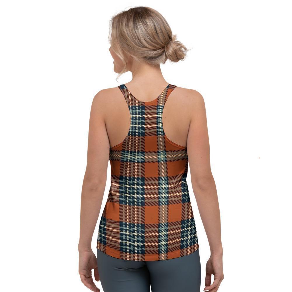 Tartan Orange Plaid Women's Racerback Tank Top-grizzshop