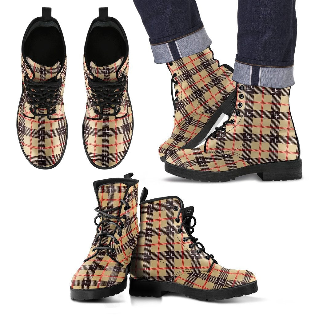 Tartan Scottish Beige Plaids Men Women Leather Boots-grizzshop