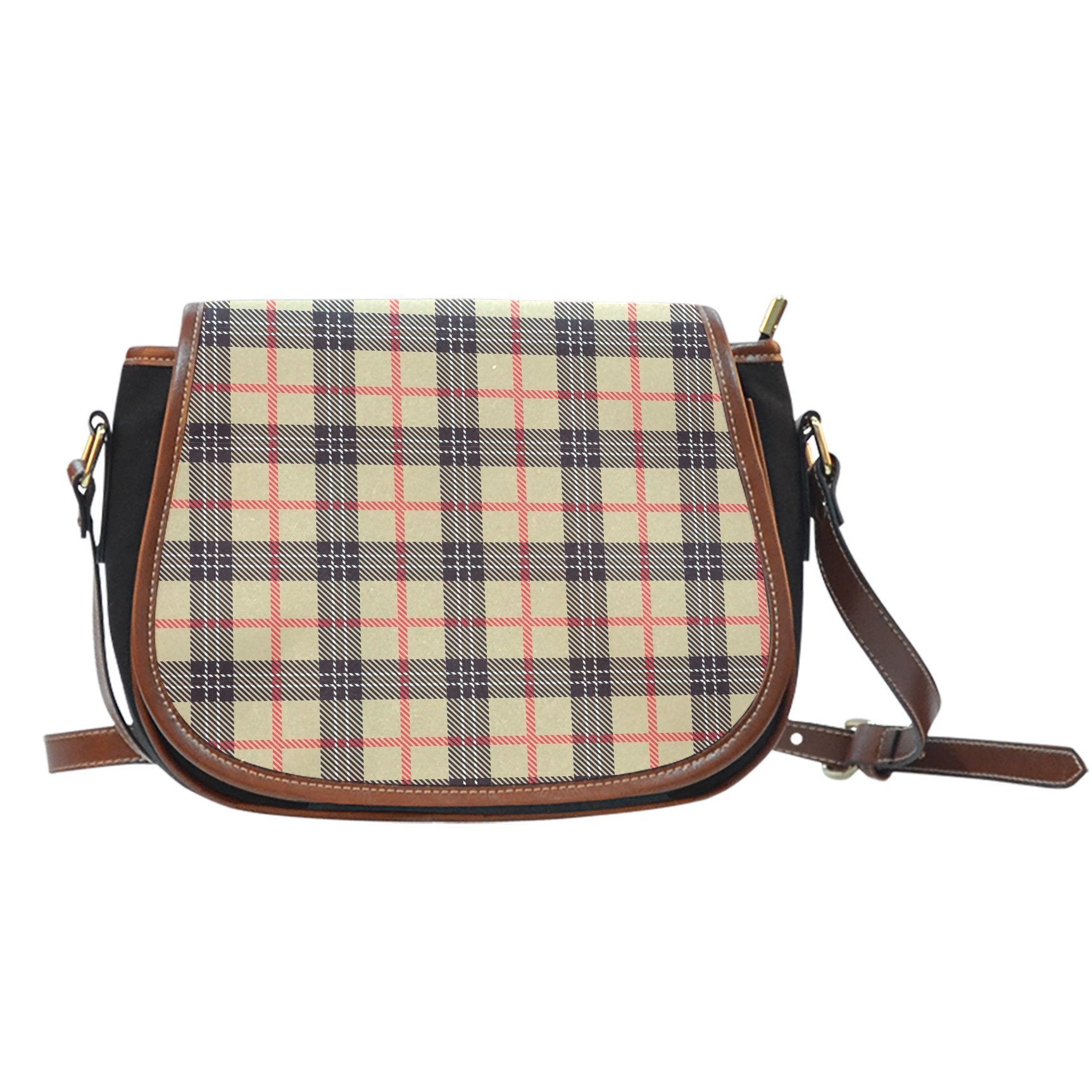 Tartan Scottish Beige Plaids Purse Crossbody Canvas Saddle Bag-grizzshop