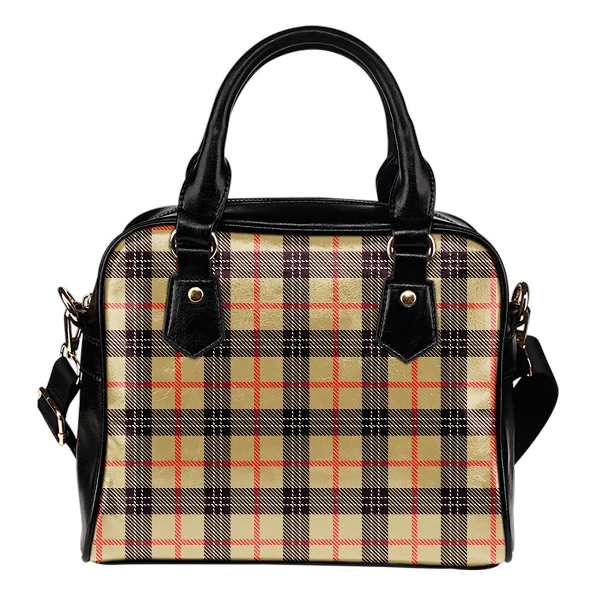 Tartan Scottish Beige Plaids Purse Leather Shoulder Handbag-grizzshop