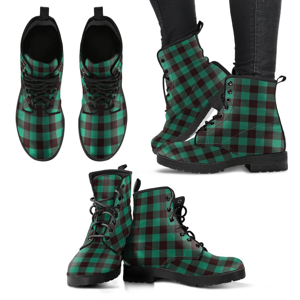 Tartan Scottish Green Plaids Men Women Leather Boots-grizzshop