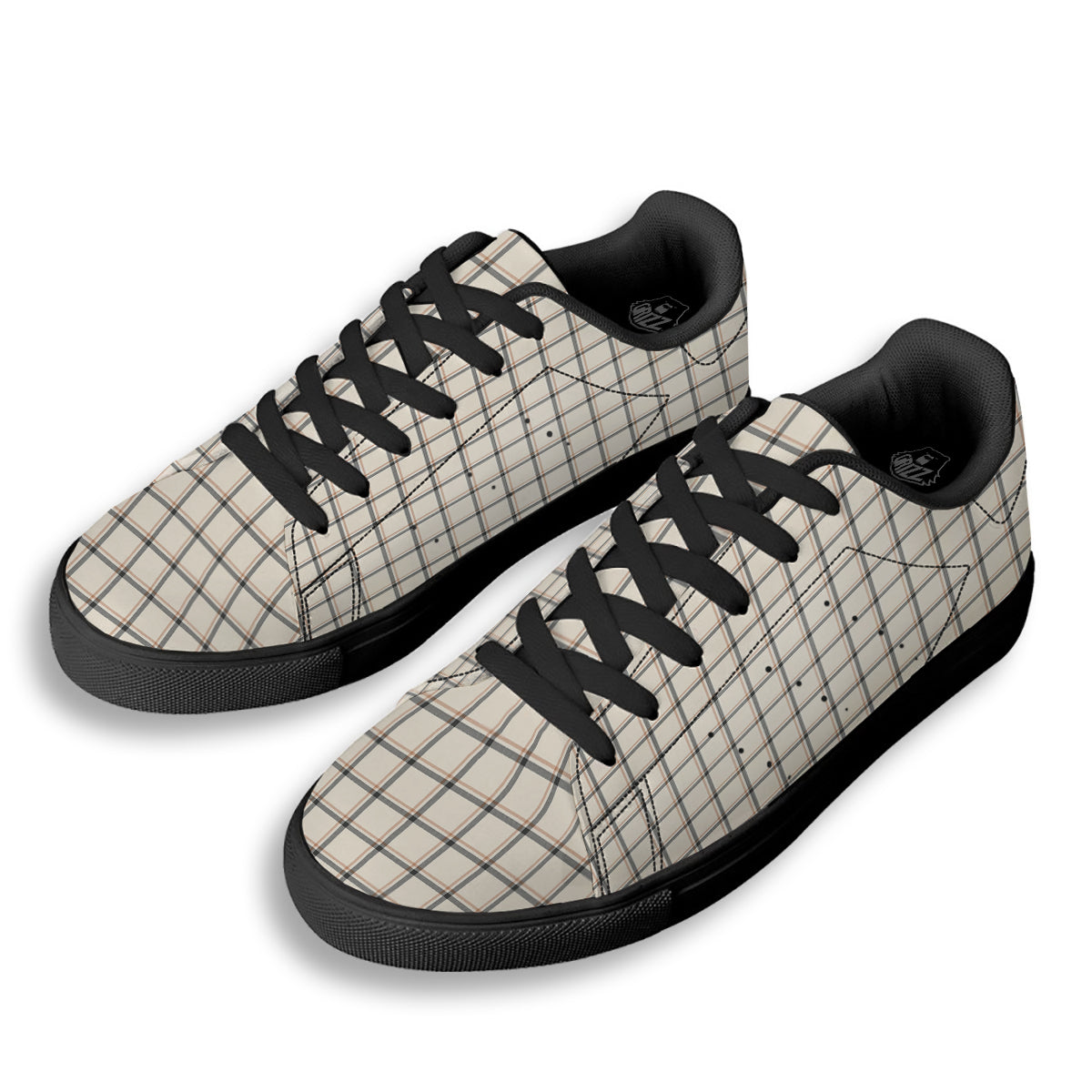 Tattersall Beige Print Pattern Black Low Top Sneakers-grizzshop