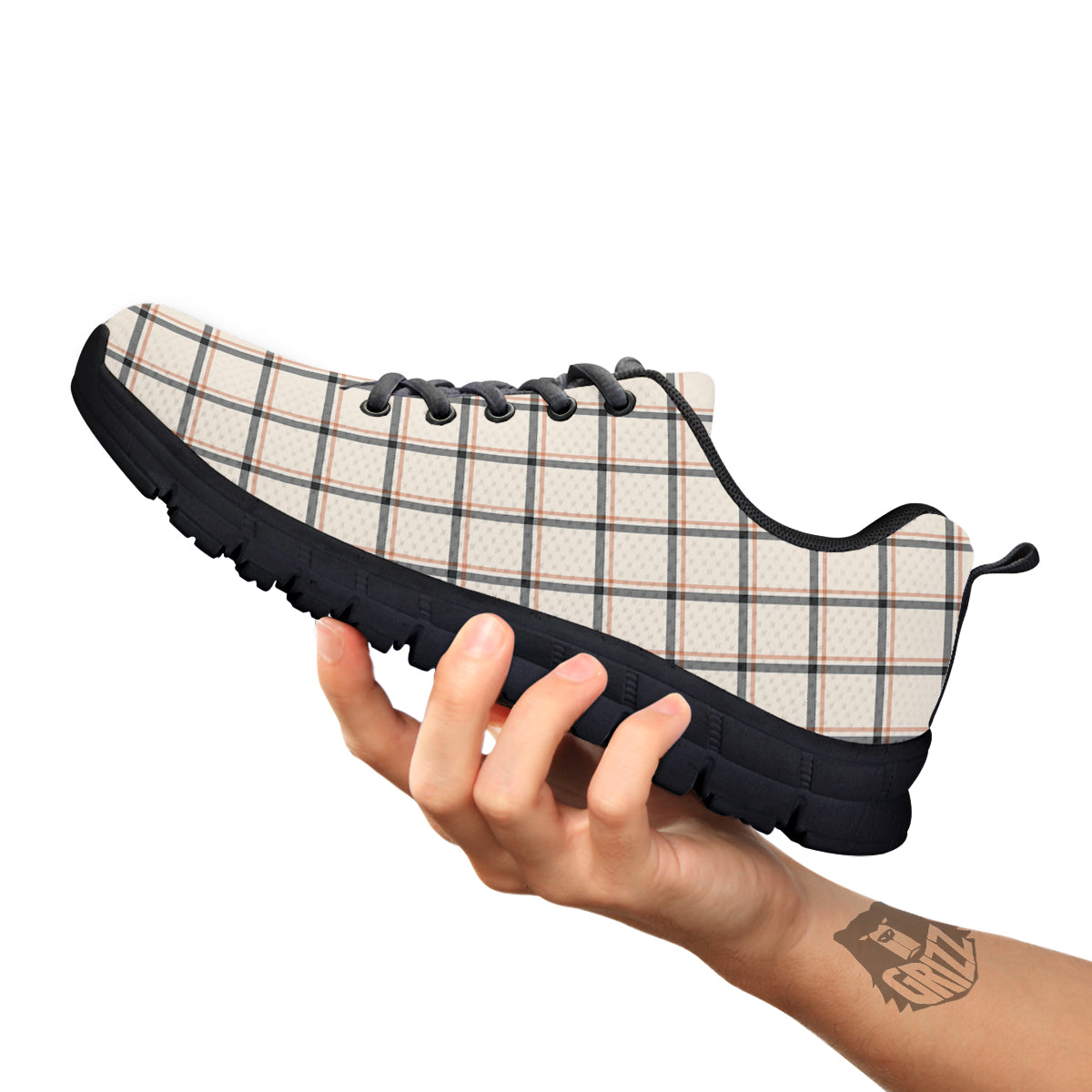 Tattersall Beige Print Pattern Black Sneaker-grizzshop