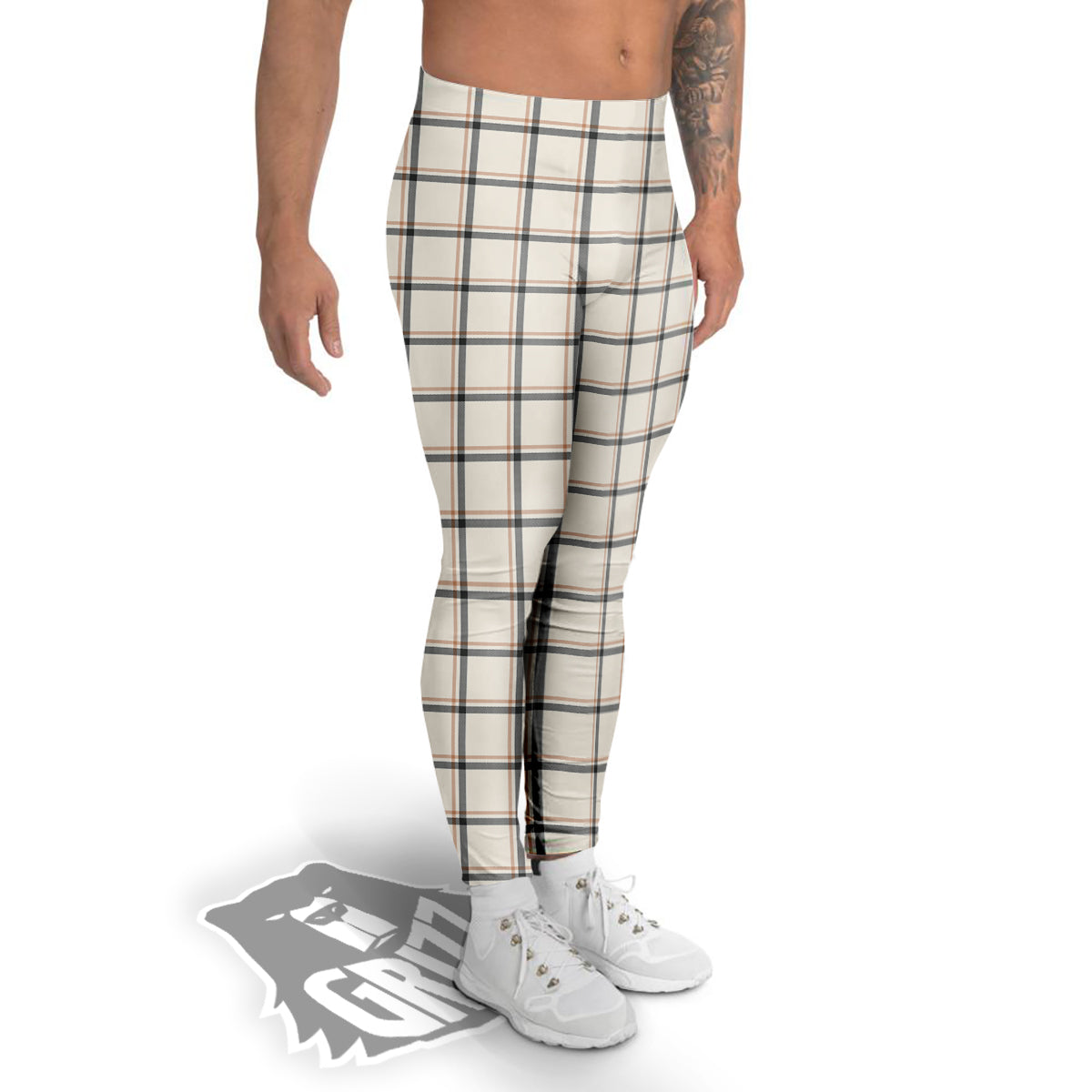 Tattersall Beige Print Pattern Men's Leggings-grizzshop