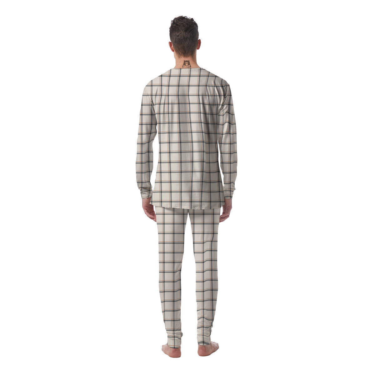 Tattersall Beige Print Pattern Men's Pajamas-grizzshop