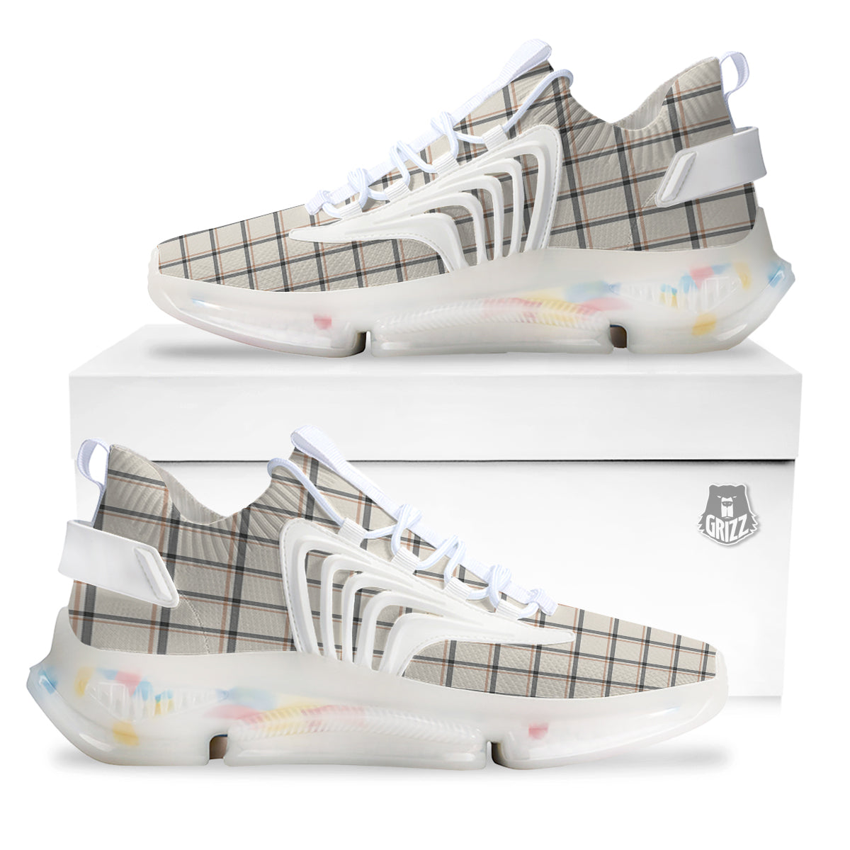 Tattersall Beige Print Pattern White Gym Shoes-grizzshop