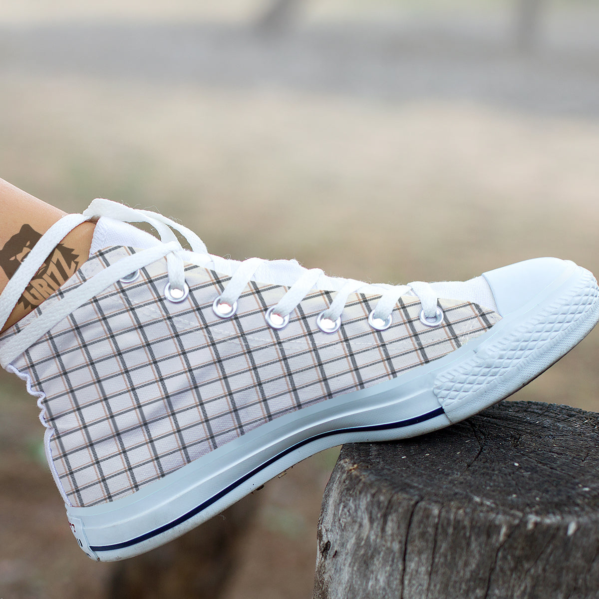 Tattersall Beige Print Pattern White High Top Shoes-grizzshop