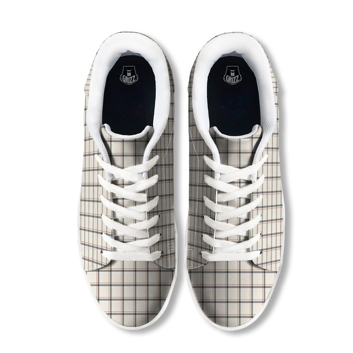 Tattersall Beige Print Pattern White Low Top Sneakers-grizzshop