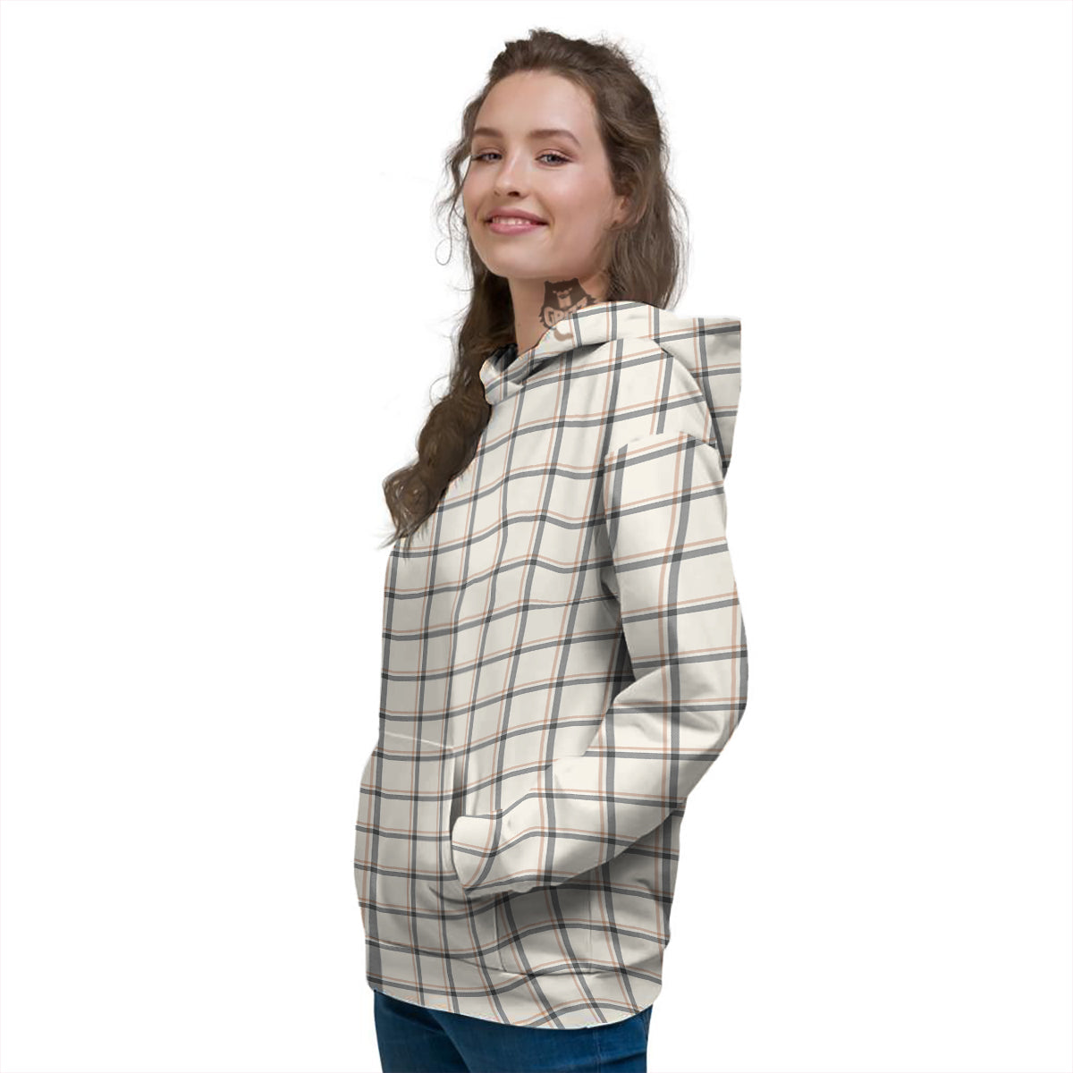 Tattersall Beige Print Pattern Women's Hoodie-grizzshop
