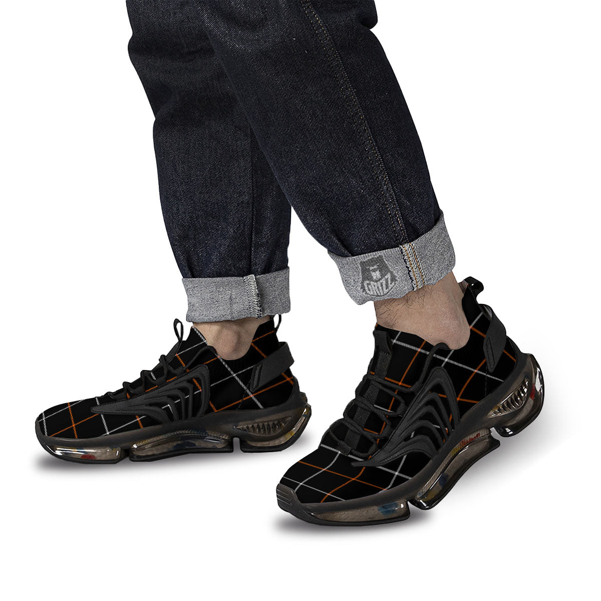 Tattersall Black Halloween Print Pattern Black Gym Shoes-grizzshop