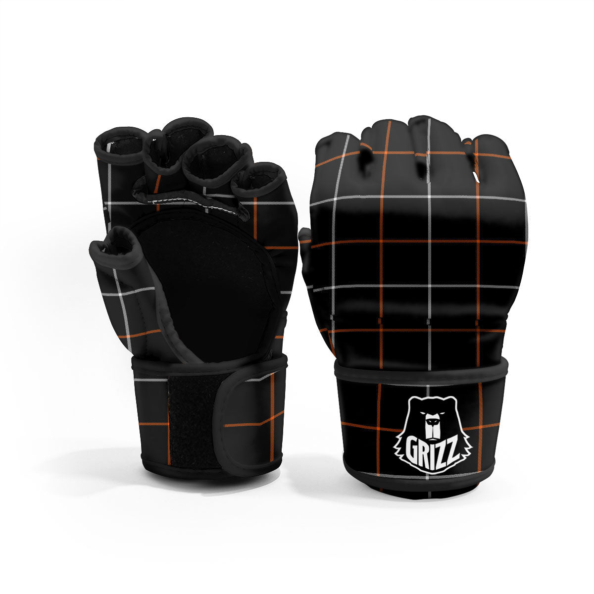 Tattersall Black Halloween Print Pattern MMA Gloves-grizzshop