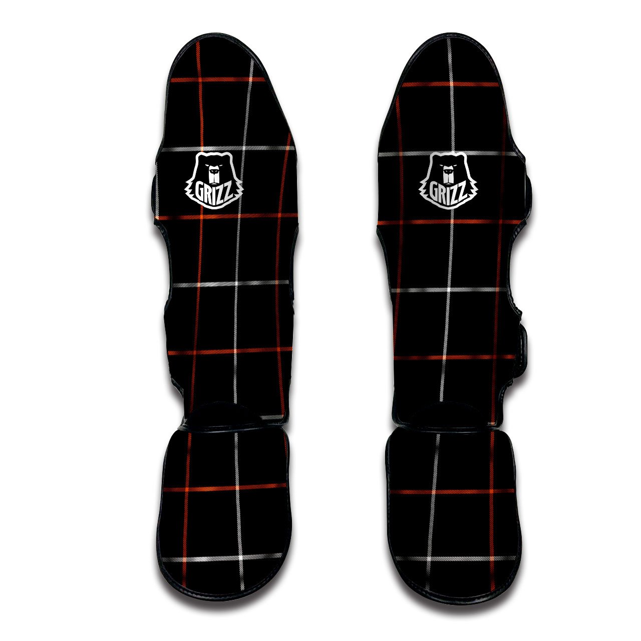 Tattersall Black Halloween Print Pattern Muay Thai Shin Guards-grizzshop