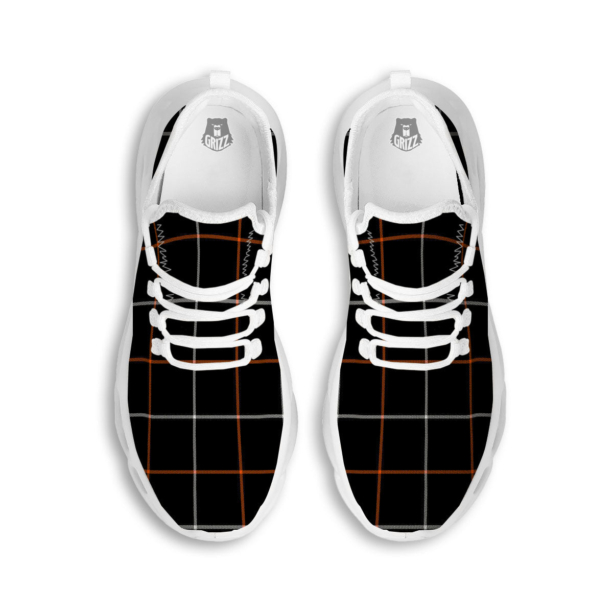 Tattersall Black Halloween Print Pattern White Running Shoes-grizzshop