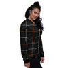 Tattersall Black Halloween Print Pattern Women's Bomber Jacket-grizzshop