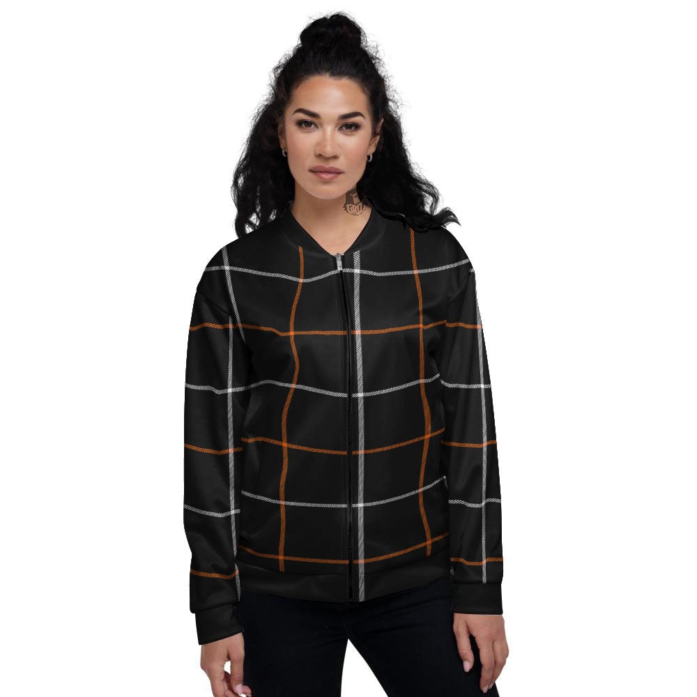 Tattersall Black Halloween Print Pattern Women's Bomber Jacket-grizzshop