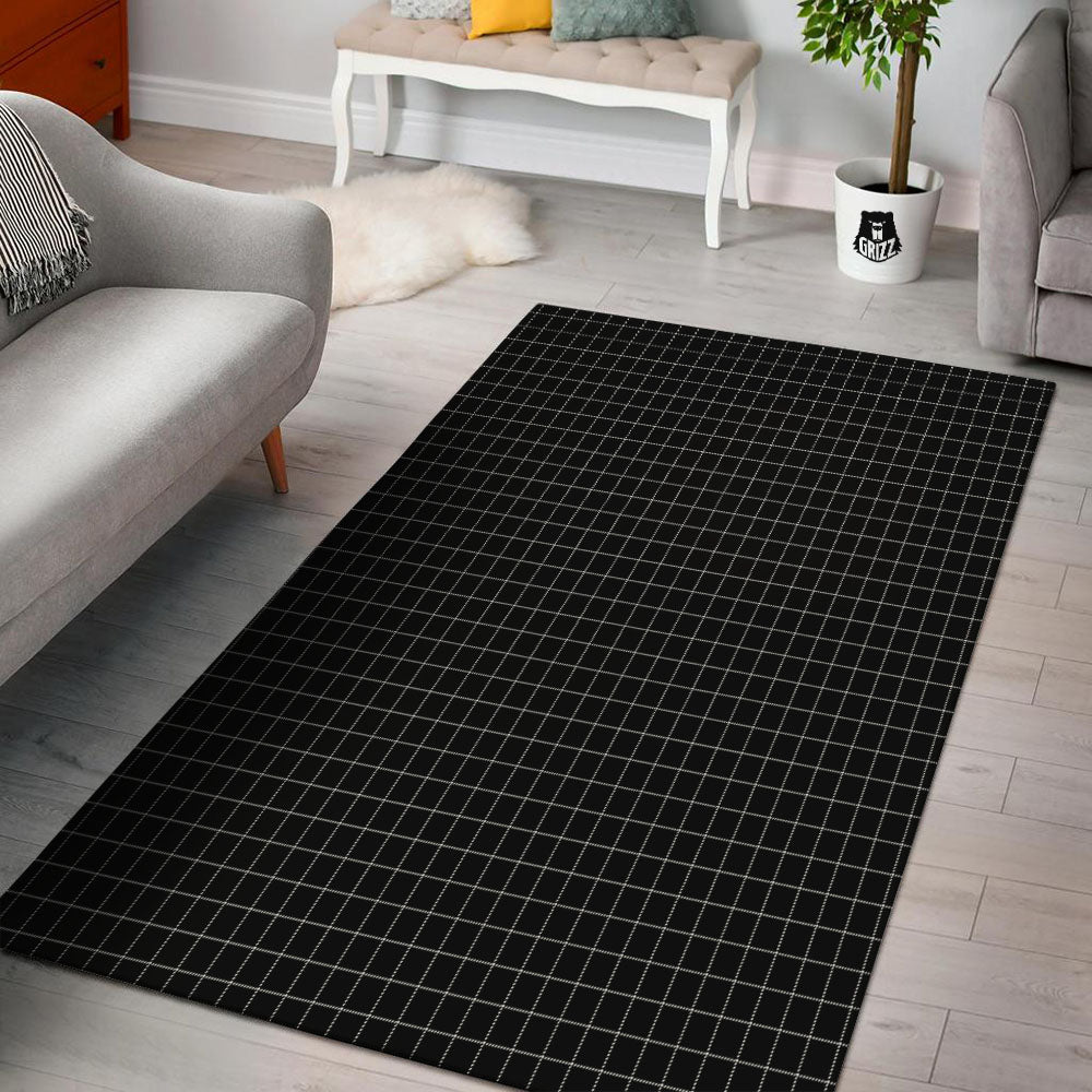 Tattersall Black Print Pattern Floor Mat-grizzshop