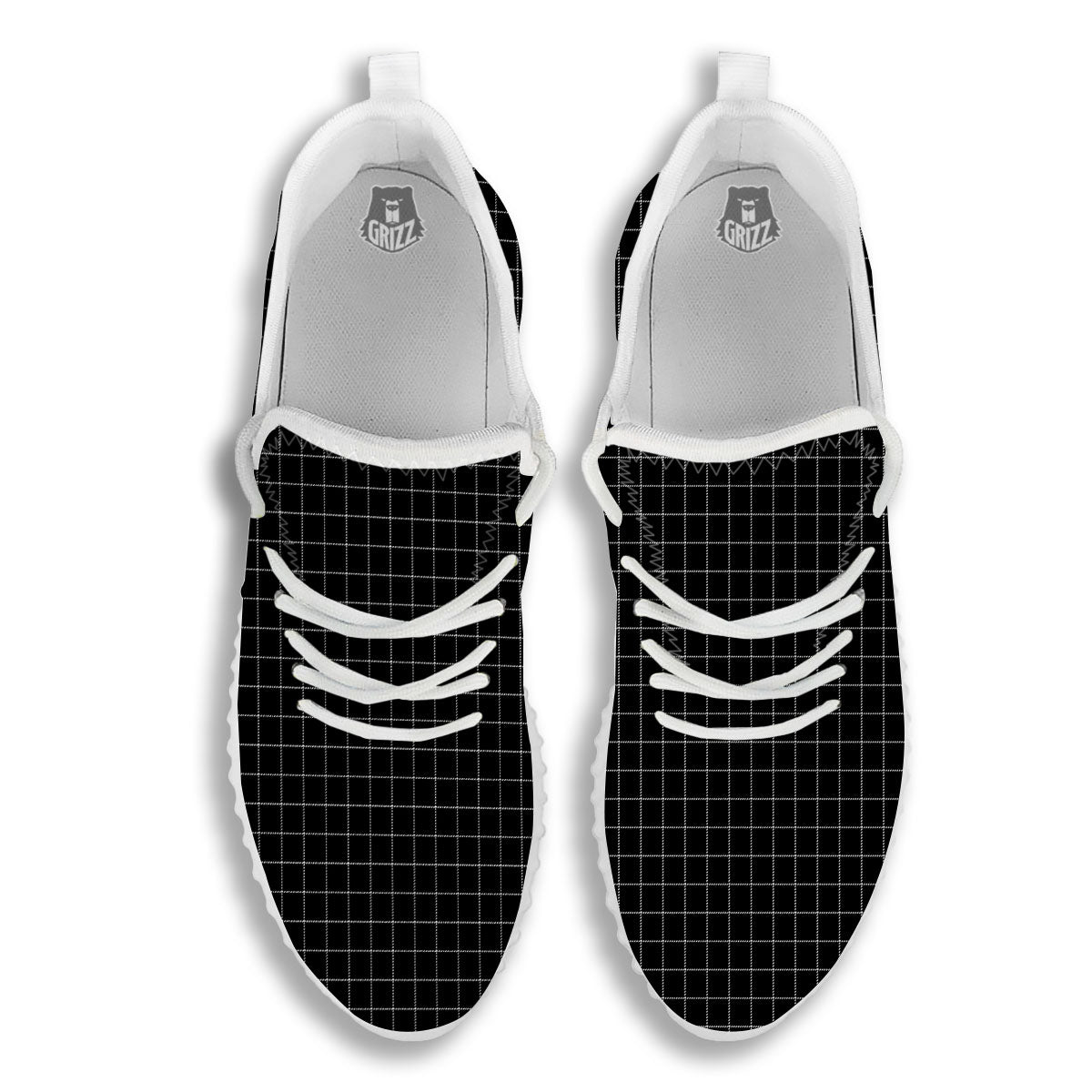 Tattersall Black Print Pattern White Walking Shoes-grizzshop