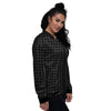 Tattersall Black Print Pattern Women's Bomber Jacket-grizzshop