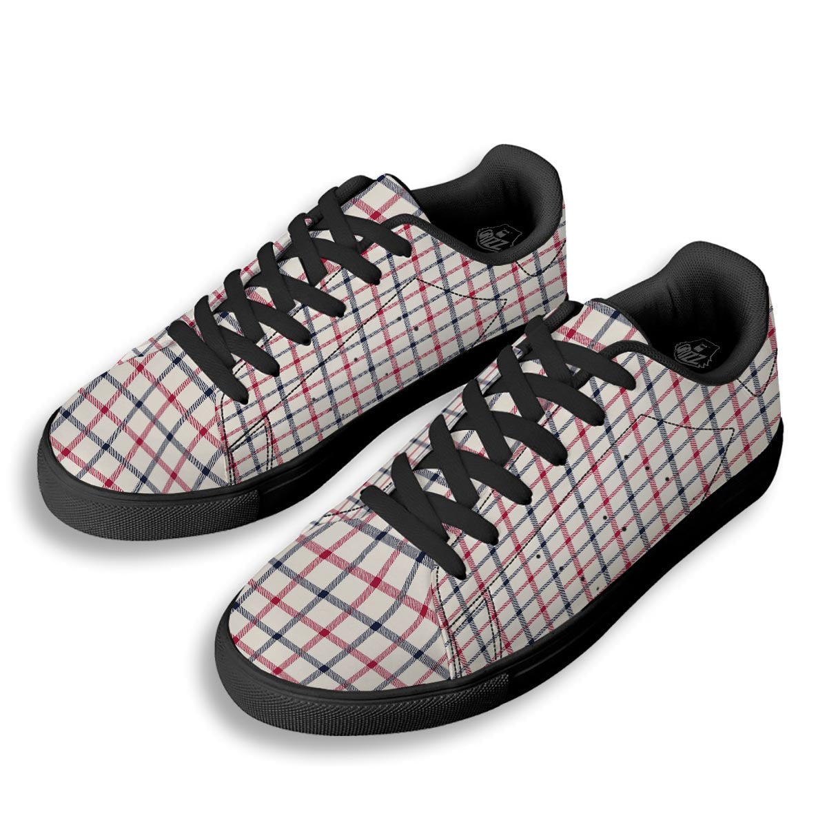 Tattersall Blue And Red Print Pattern Black Low Top Sneakers-grizzshop