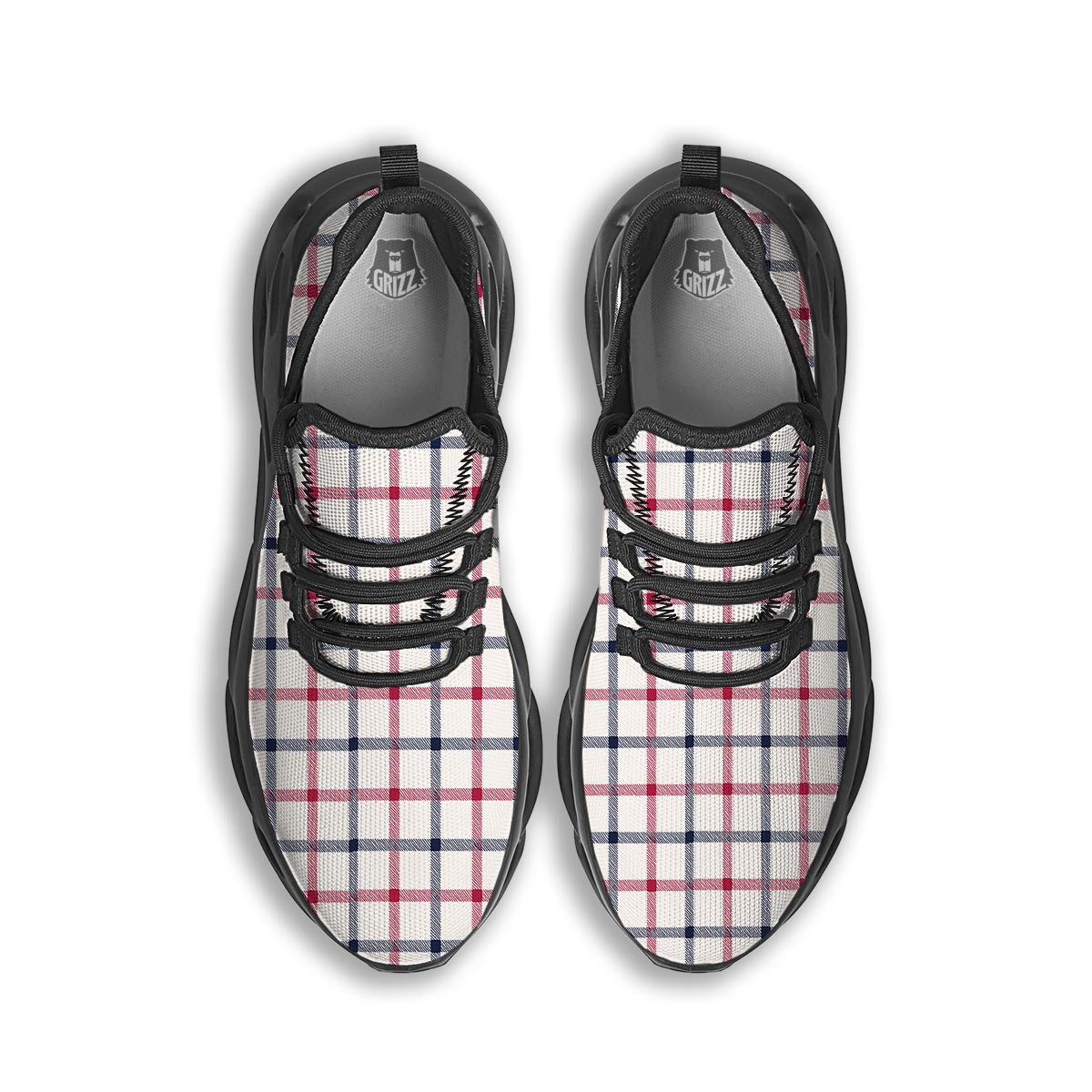 Tattersall Blue And Red Print Pattern Black Running Shoes-grizzshop