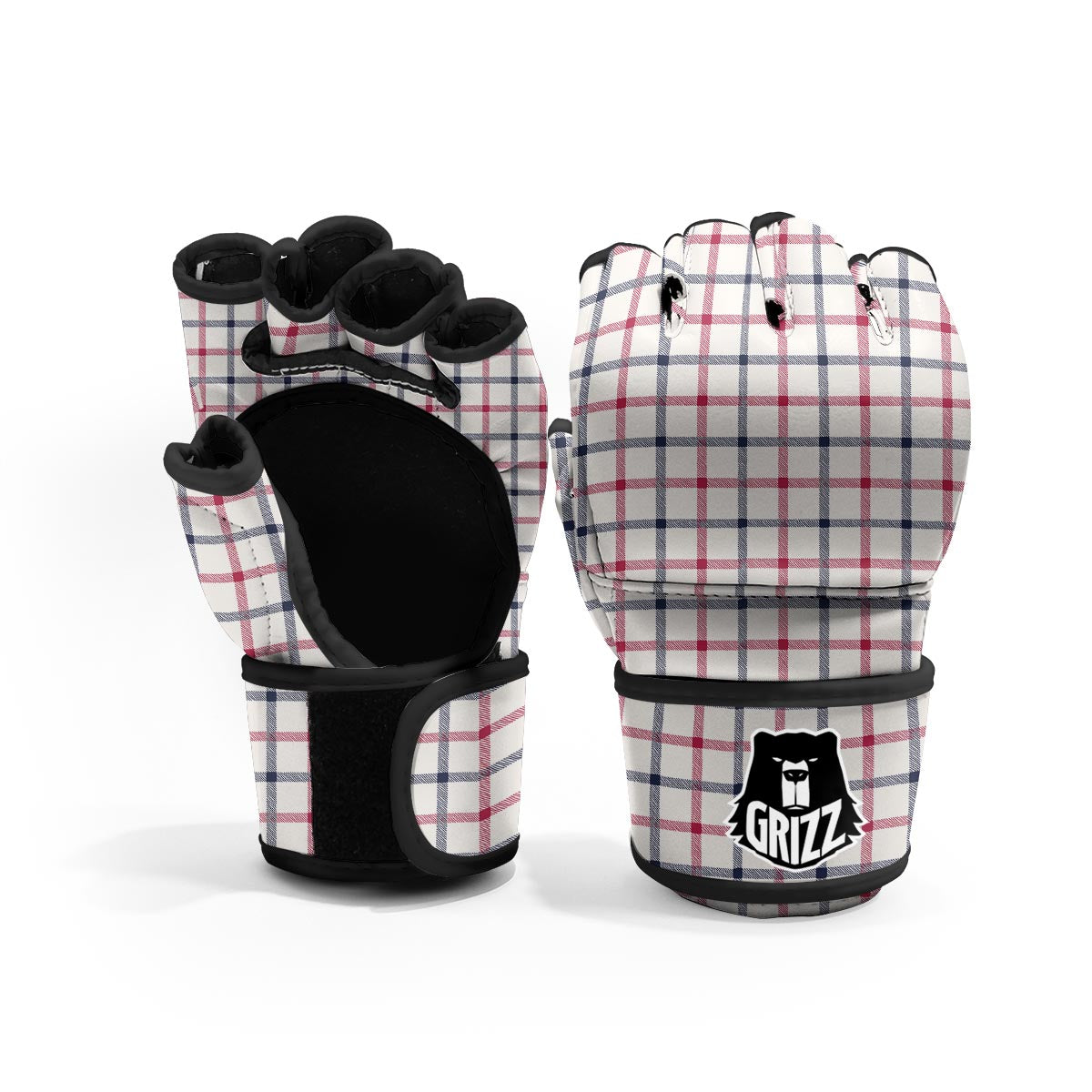 Tattersall Blue And Red Print Pattern MMA Gloves-grizzshop