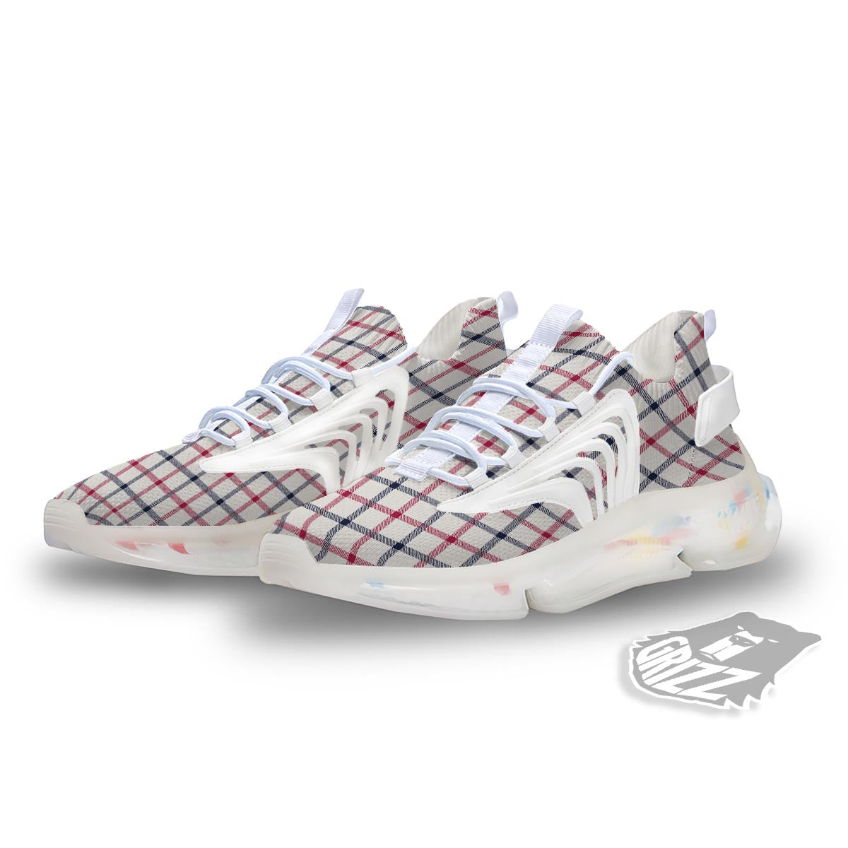 Tattersall Blue And Red Print Pattern White Gym Shoes-grizzshop
