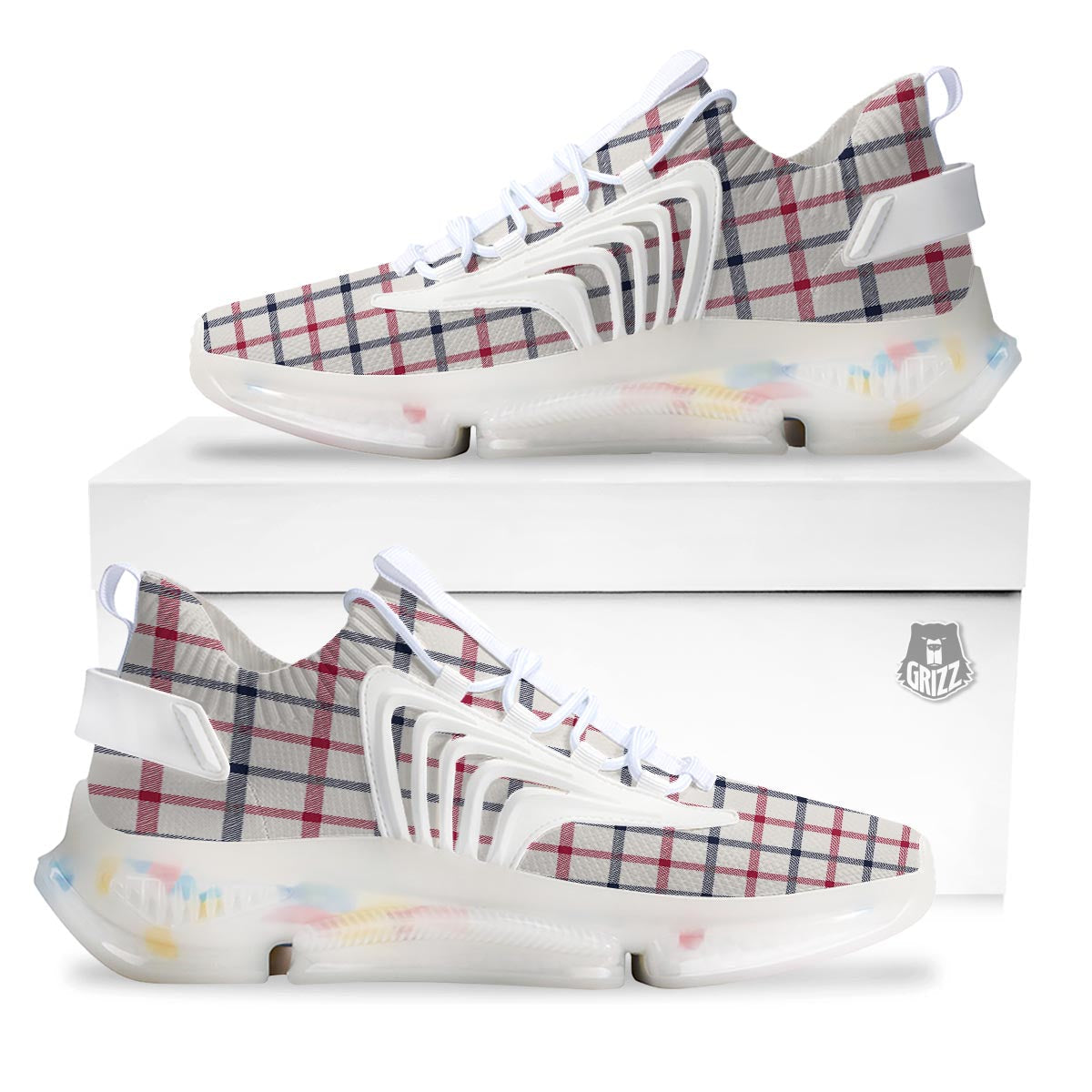 Tattersall Blue And Red Print Pattern White Gym Shoes-grizzshop
