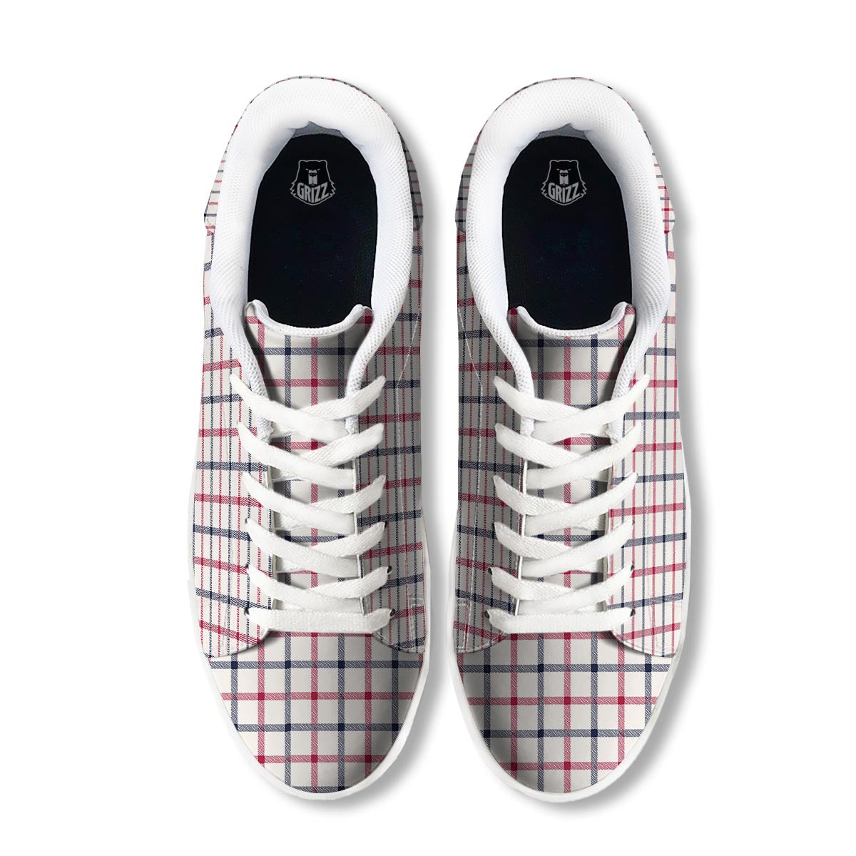 Tattersall Blue And Red Print Pattern White Low Top Sneakers-grizzshop