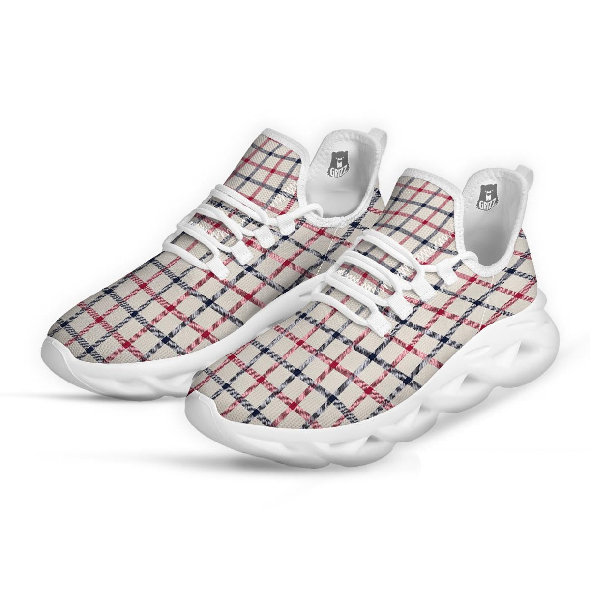 Tattersall Blue And Red Print Pattern White Running Shoes-grizzshop