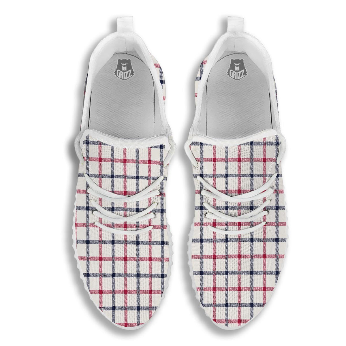 Tattersall Blue And Red Print Pattern White Walking Shoes-grizzshop
