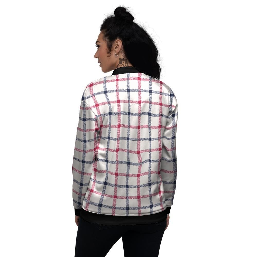 Tattersall Blue And Red Print Pattern Women's Bomber Jacket-grizzshop