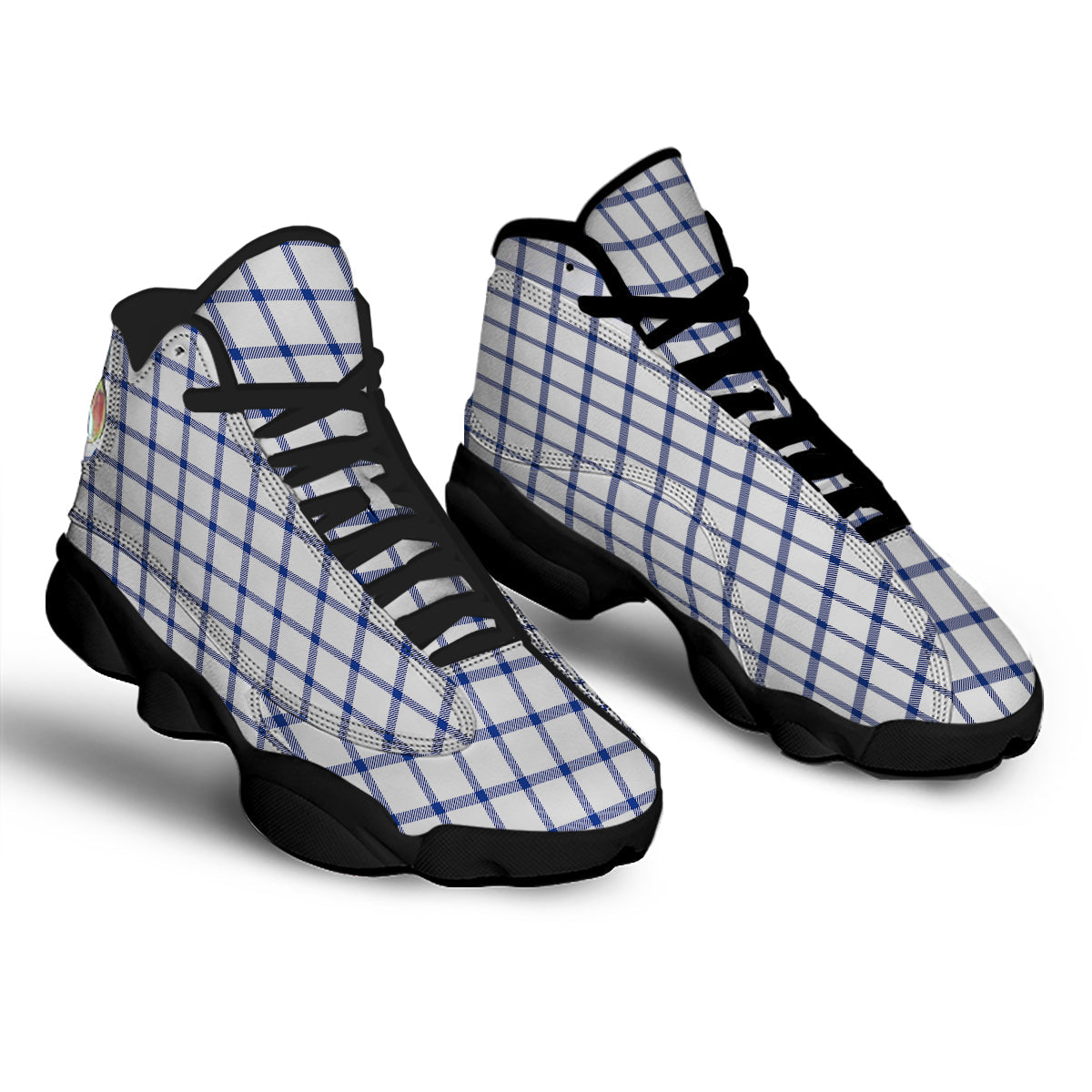 Tattersall Blue And White Print Pattern Black Basketball Shoes-grizzshop