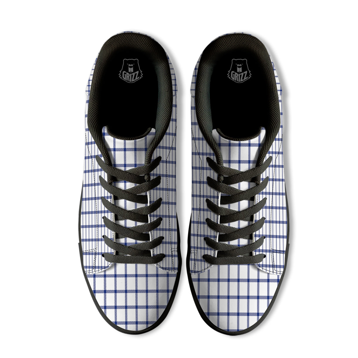 Tattersall Blue And White Print Pattern Black Low Top Sneakers-grizzshop