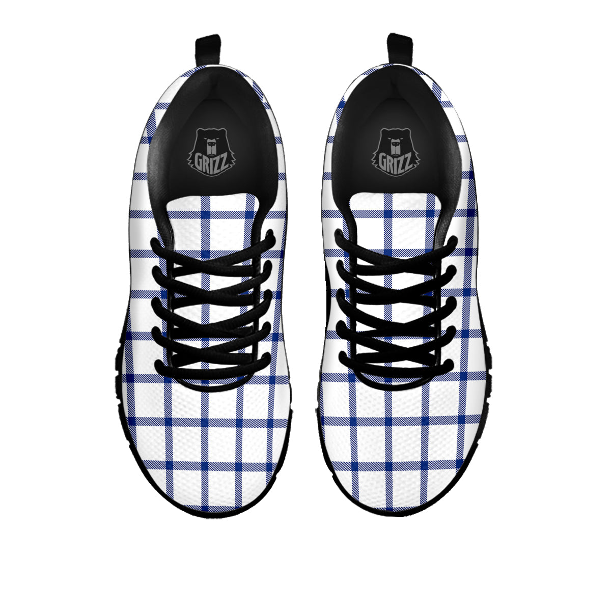 Tattersall Blue And White Print Pattern Black Sneaker-grizzshop