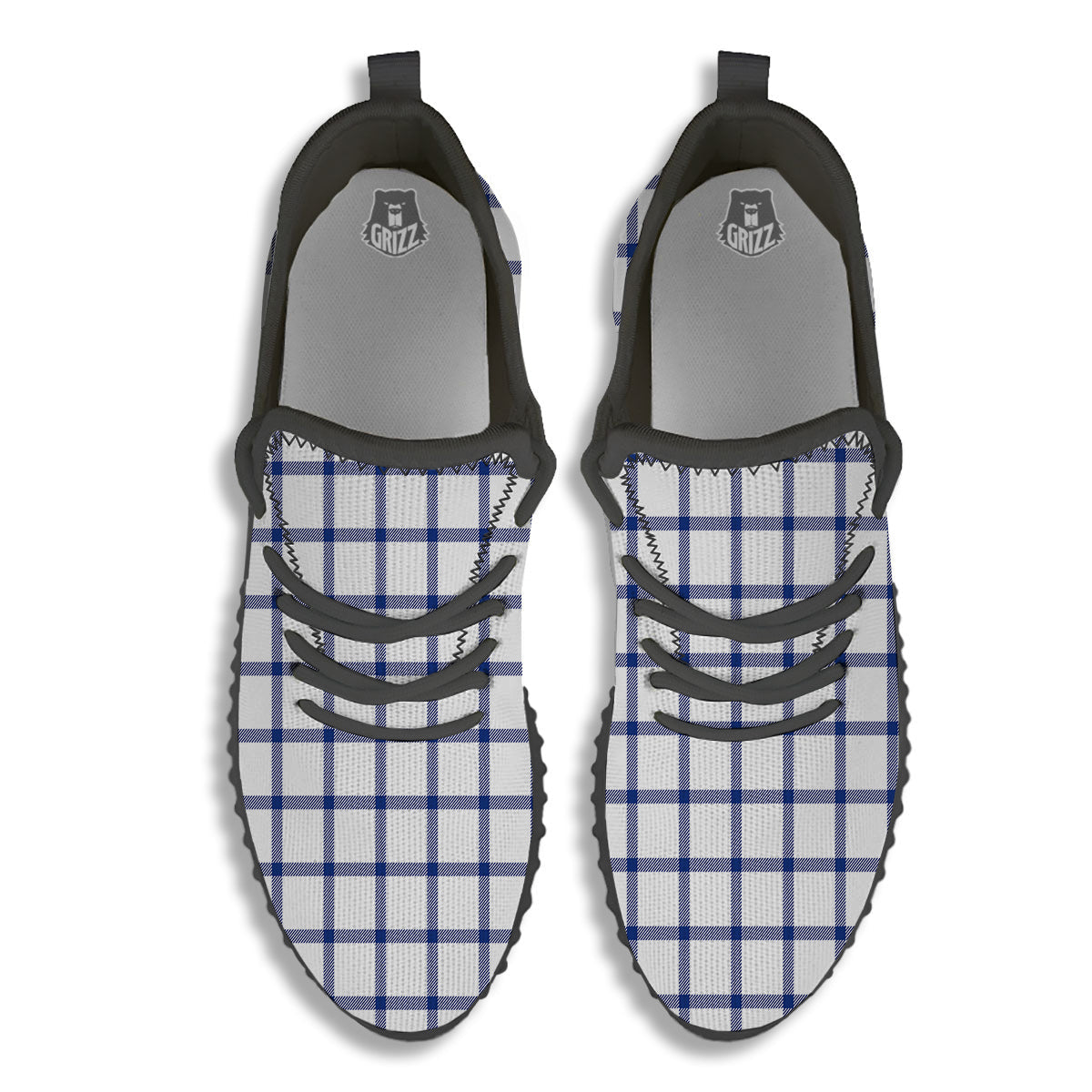Tattersall Blue And White Print Pattern Black Walking Shoes-grizzshop