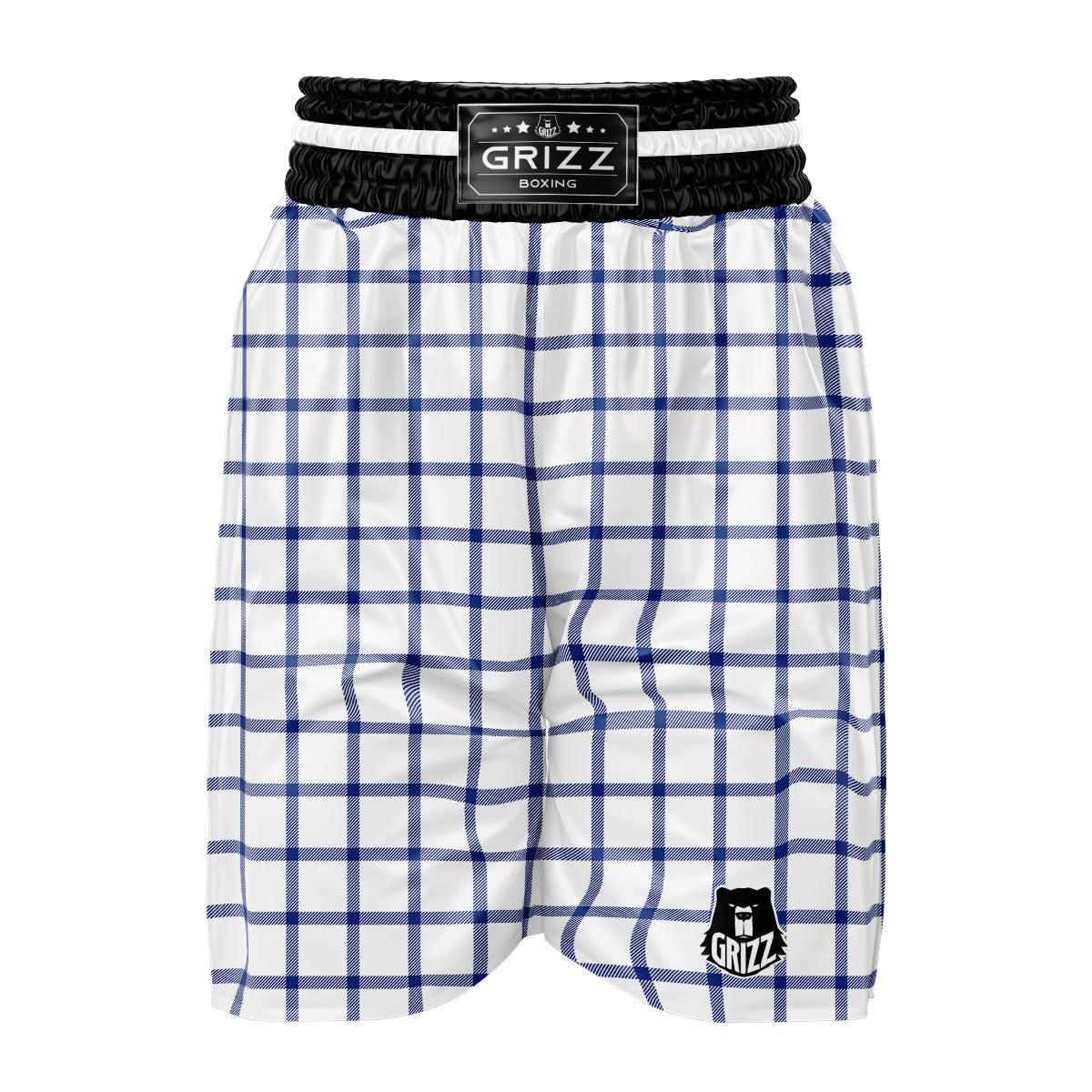 Tattersall Blue And White Print Pattern Boxing Shorts-grizzshop