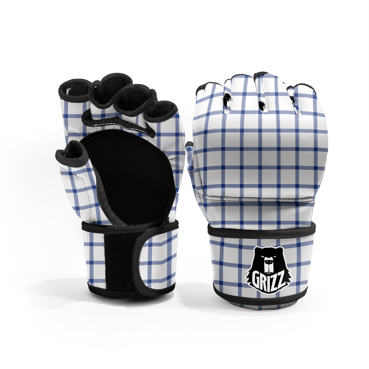 Tattersall Blue And White Print Pattern MMA Gloves-grizzshop