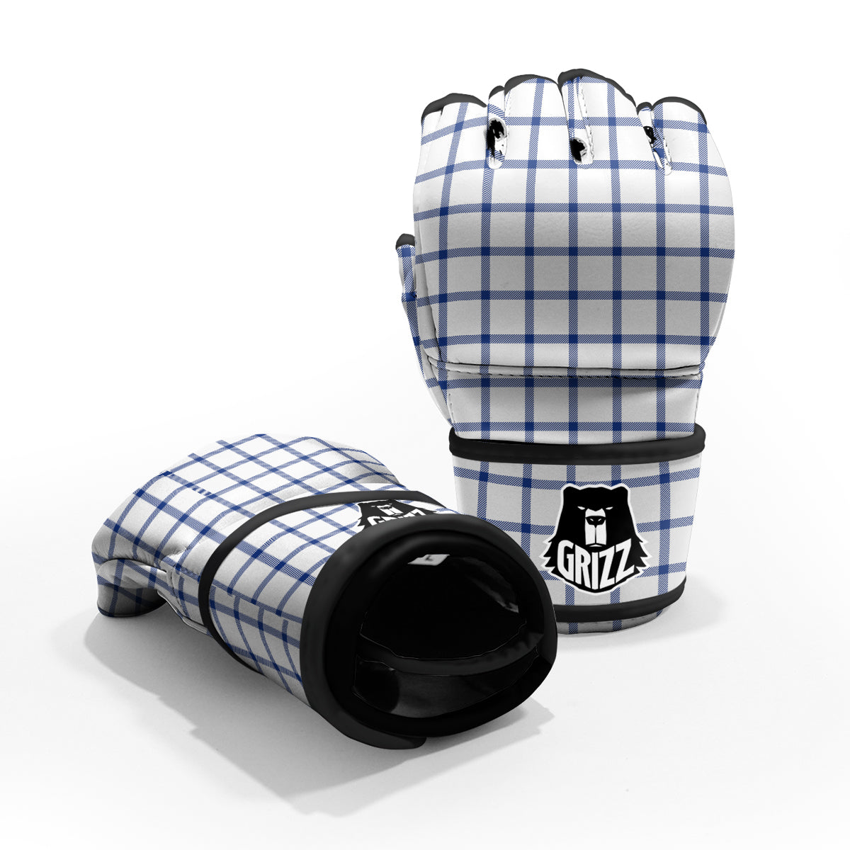 Tattersall Blue And White Print Pattern MMA Gloves-grizzshop