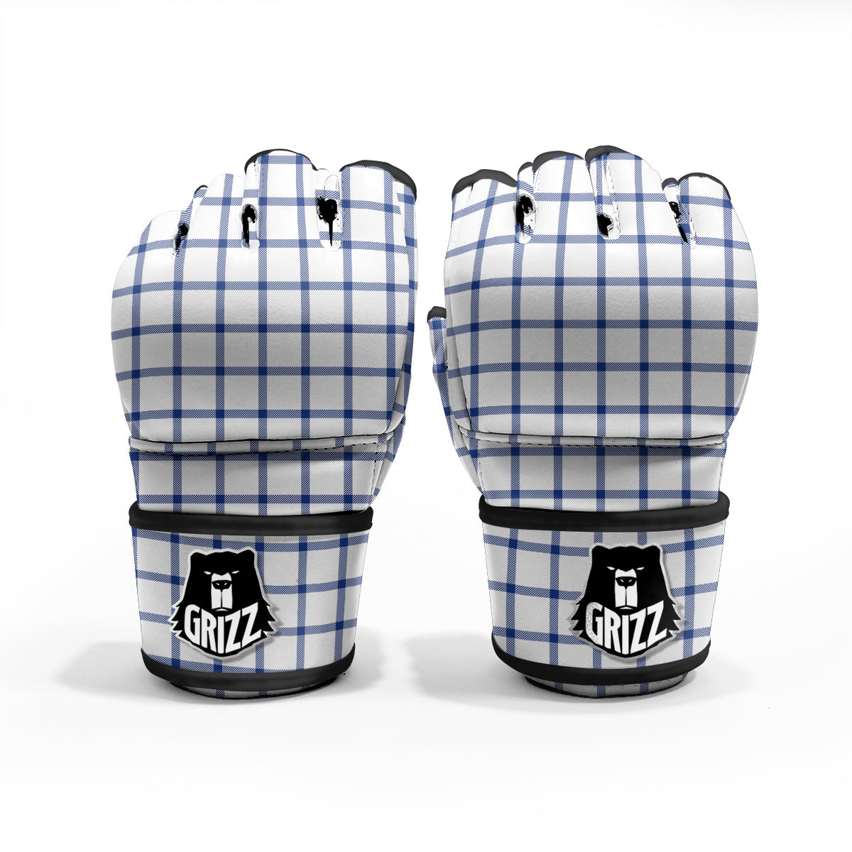 Tattersall Blue And White Print Pattern MMA Gloves-grizzshop