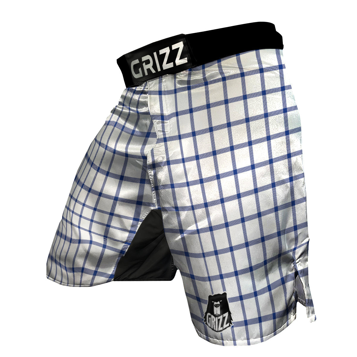 Tattersall Blue And White Print Pattern MMA Shorts-grizzshop