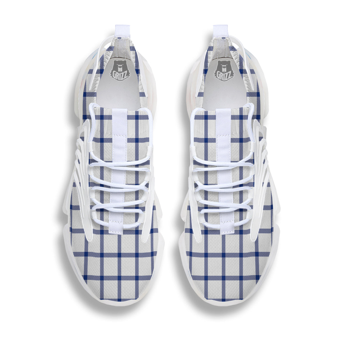 Tattersall Blue And White Print Pattern White Gym Shoes-grizzshop