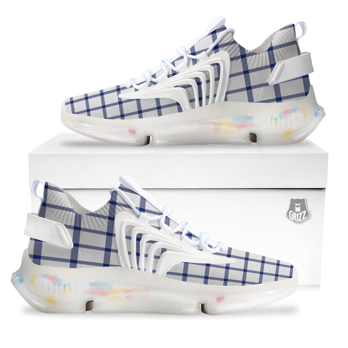 Tattersall Blue And White Print Pattern White Gym Shoes-grizzshop