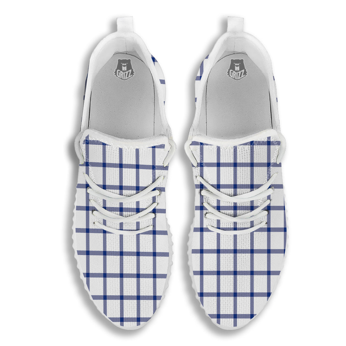 Tattersall Blue And White Print Pattern White Walking Shoes-grizzshop