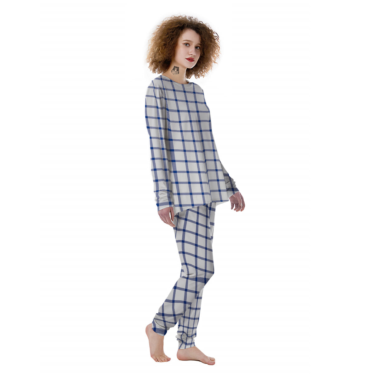 Tattersall Blue And White Print Pattern Women's Pajamas-grizzshop